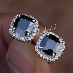 Black 2 Carat Diamond Halo Stud Earrings